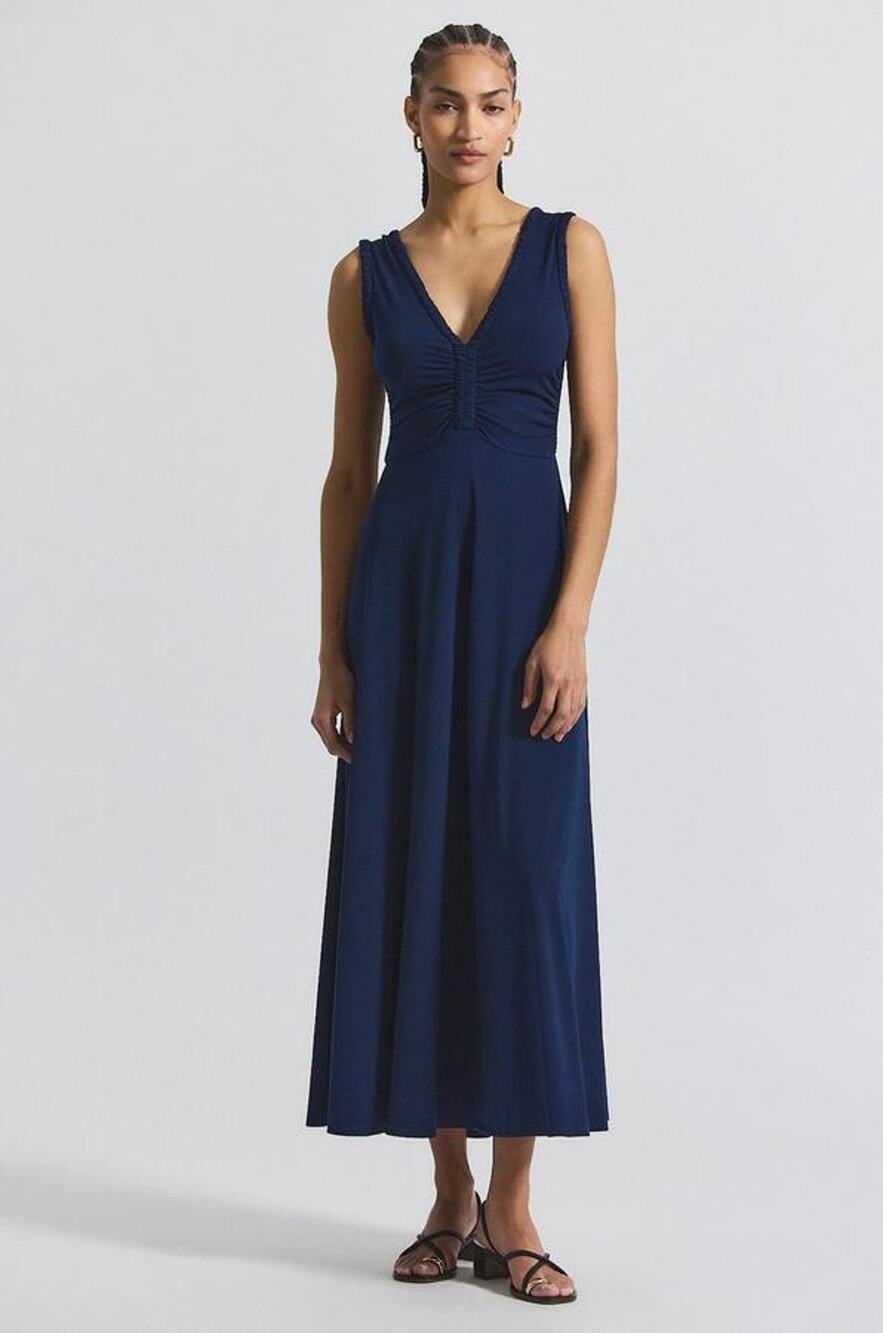 Derek Lam 10 Crosby Misha Matte Jersey Ruched Dress Navy S  NWT Minimalist Chic